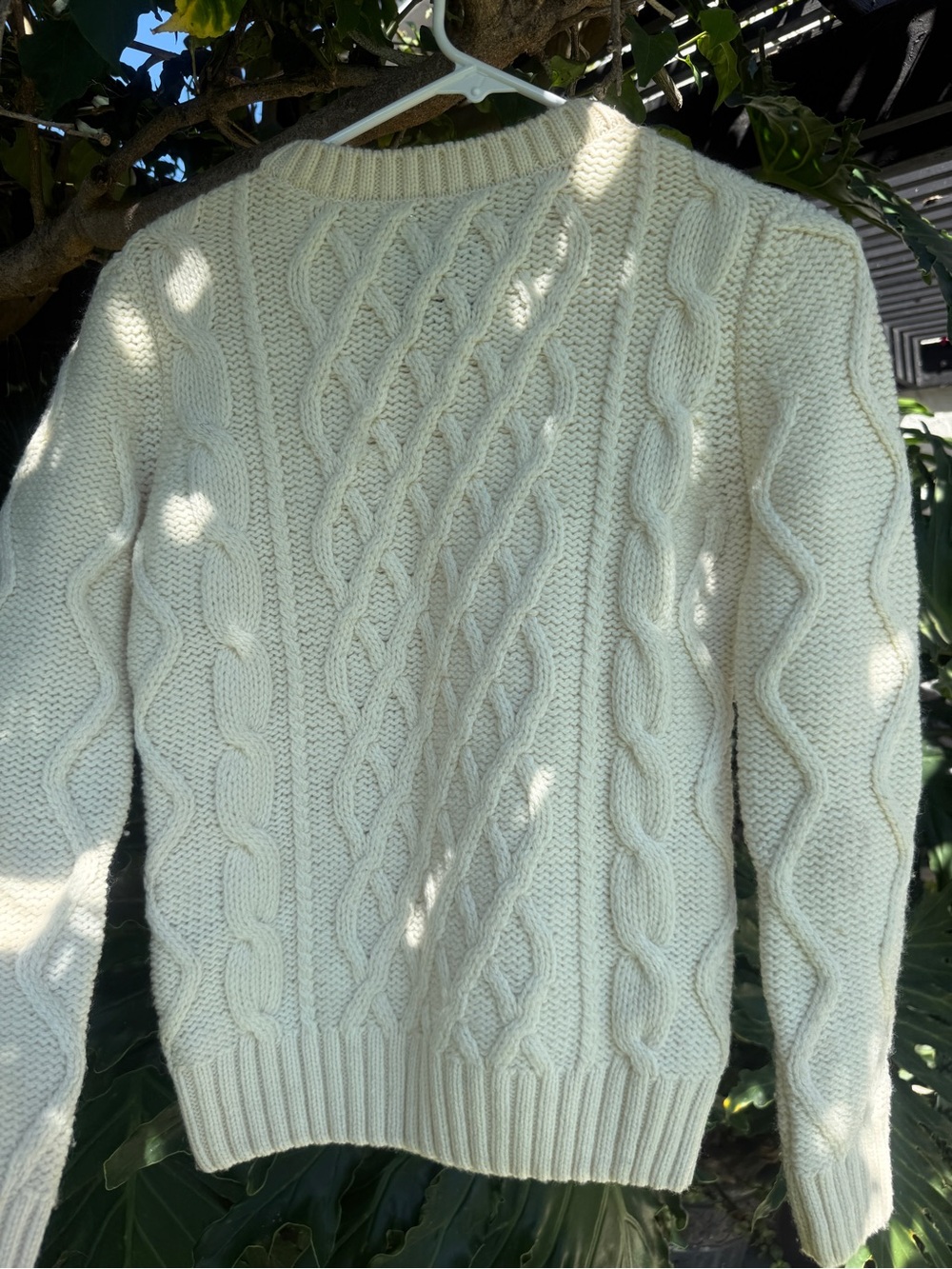 100% WOOL Boast Cream Cable-Knit Crewneck Sweater - Women - Picture 2 of 5